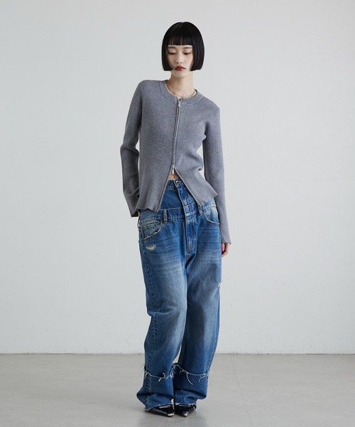 Lui's（ルイス）の「袖フレアZIPニットプルオーバー（ニット/セーター・レディース・グレー/ブラック・FREE）」の19枚目の写真