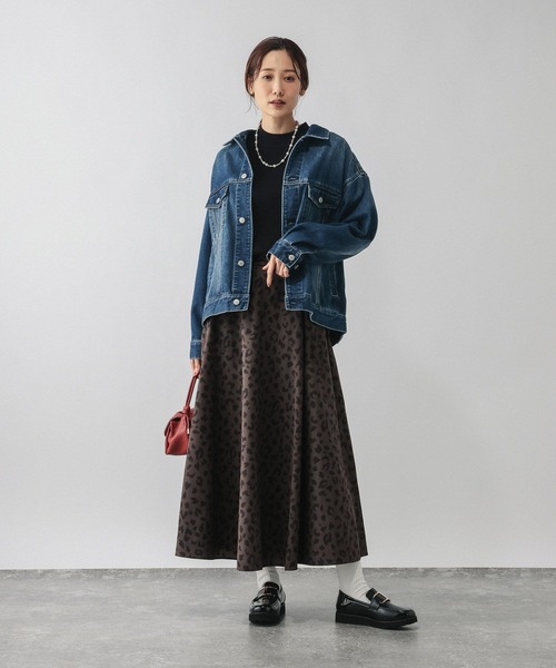 GLOBAL WORK（グローバルワーク）の「ピーチサテンフレアスカート柄/635425（スカート・レディース・ドット/レオパード/ネイビー系8・REGULAR/SHORT）」の8枚目の写真