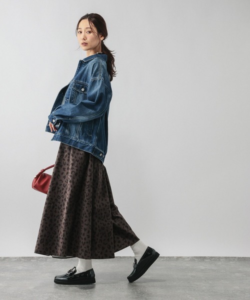 GLOBAL WORK（グローバルワーク）の「ピーチサテンフレアスカート柄/635425（スカート・レディース・ドット/レオパード/ネイビー系8・REGULAR/SHORT）」の9枚目の写真