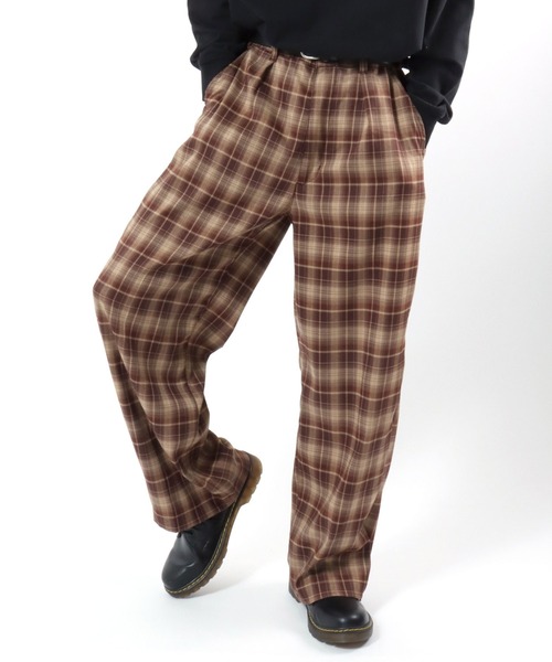 Salong hameu(サロン ハミュー)の「ストライプ・チェック柄 ワンタックワイドパンツ/スラックス/ユニセックス(スラックス・メンズ・ブラック系その他/ブラック系その他2/グレー系その他/ブラウン系その他・M/L)」の4枚目の写真