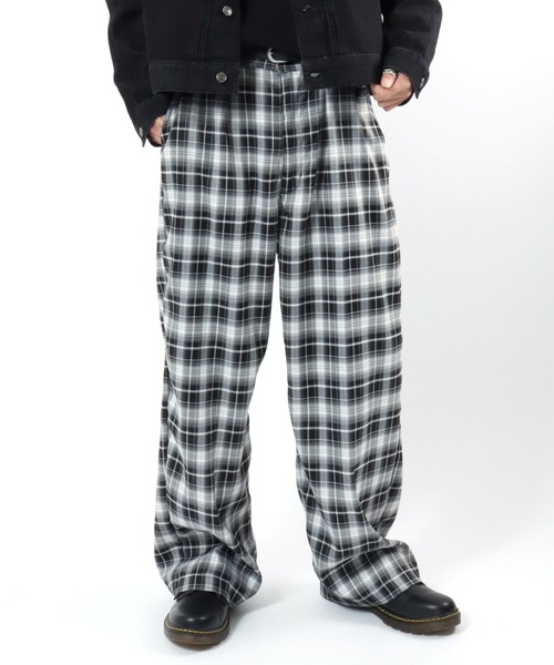 Salong hameu(サロン ハミュー)の「ストライプ・チェック柄 ワンタックワイドパンツ/スラックス/ユニセックス(スラックス・メンズ・ブラック系その他/ブラック系その他2/グレー系その他/ブラウン系その他・M/L)」の3枚目の写真
