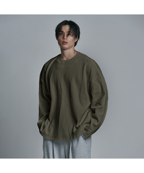 JELEVE（ジェイエルブ）の「ワッフルルーズフィットロングスリーブ（Tシャツ/カットソー・メンズ・ホワイト/ブラック/ネイビー/グレー/オリーブ/チャコール・MEDIUM/LARGE/X-LARGE/SMALL）」の5枚目の写真