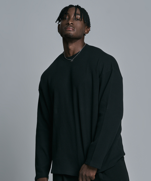 JELEVE（ジェイエルブ）の「ワッフルルーズフィットロングスリーブ（Tシャツ/カットソー・メンズ・ホワイト/ブラック/ネイビー/グレー/オリーブ/チャコール・MEDIUM/LARGE/X-LARGE/SMALL）」の9枚目の写真
