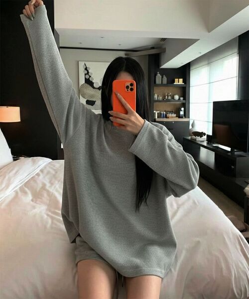 JELEVE（ジェイエルブ）の「ワッフルルーズフィットロングスリーブ（Tシャツ/カットソー・メンズ・ホワイト/ブラック/ネイビー/グレー/オリーブ/チャコール・MEDIUM/LARGE/X-LARGE/SMALL）」の20枚目の写真