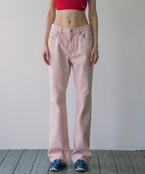 VANONE ATELIER(バノンアトリエ)の「P3194 ピグメントフレアパンツ_ライトピンク(デニムパンツ・レディース・その他・S/M/L)」の1枚目の写真