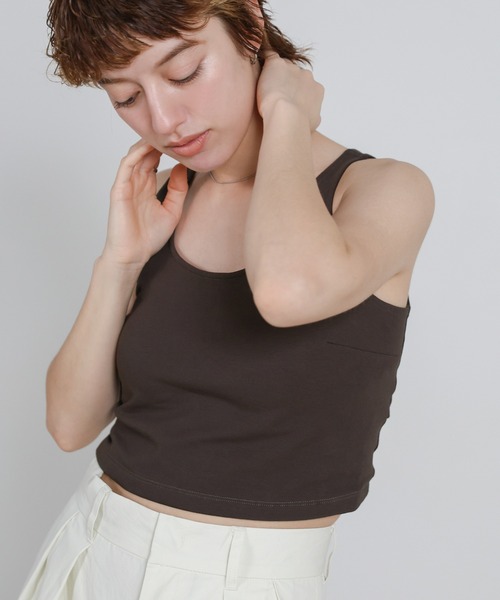 select MOCA（セレクトモカ）の「カップ付きバッククロスショートタンクトップ（タンクトップ・レディース・ブラック/チャコールグレー・FREE）」の13枚目の写真