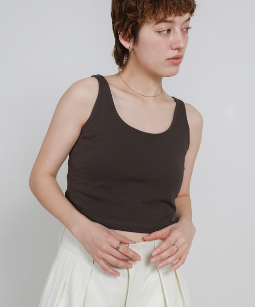 select MOCA（セレクトモカ）の「カップ付きバッククロスショートタンクトップ（タンクトップ・レディース・ブラック/チャコールグレー・FREE）」の6枚目の写真
