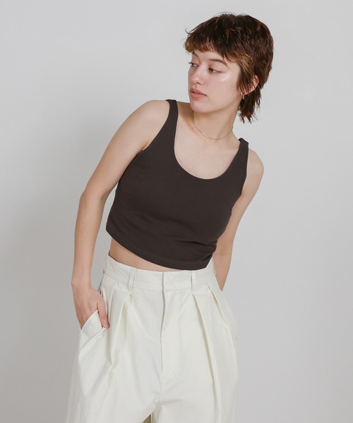 select MOCA（セレクトモカ）の「カップ付きバッククロスショートタンクトップ（タンクトップ・レディース・ブラック/チャコールグレー・FREE）」の11枚目の写真