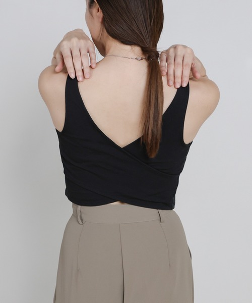 select MOCA（セレクトモカ）の「カップ付きバッククロスショートタンクトップ（タンクトップ・レディース・ブラック/チャコールグレー・FREE）」の20枚目の写真