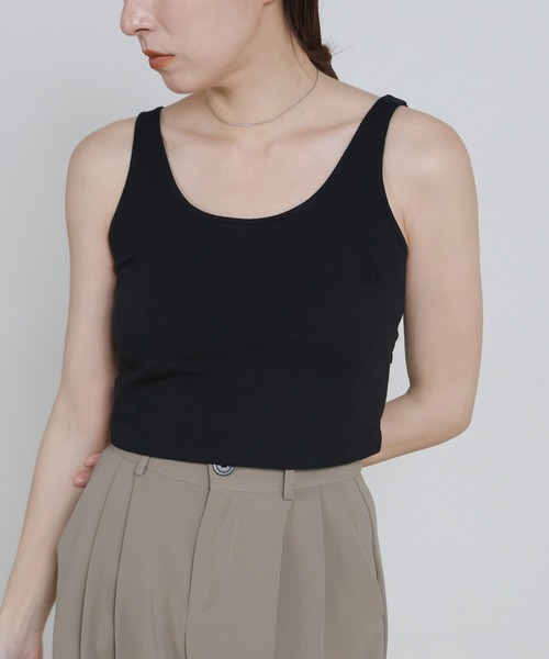 select MOCA（セレクトモカ）の「カップ付きバッククロスショートタンクトップ（タンクトップ・レディース・ブラック/チャコールグレー・FREE）」の16枚目の写真