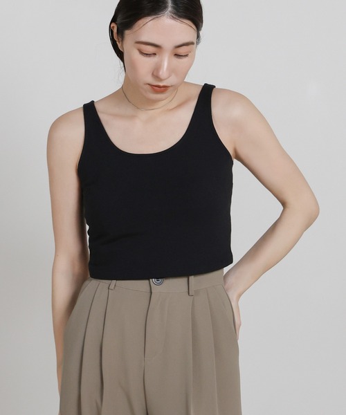 select MOCA（セレクトモカ）の「カップ付きバッククロスショートタンクトップ（タンクトップ・レディース・ブラック/チャコールグレー・FREE）」の22枚目の写真
