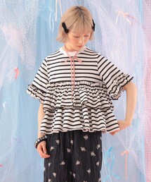 CAROLINA GLASER | ボーダー フリルカットソー 旅行 主役トップス 映え 大人ガーリー(Tシャツ/カットソー)