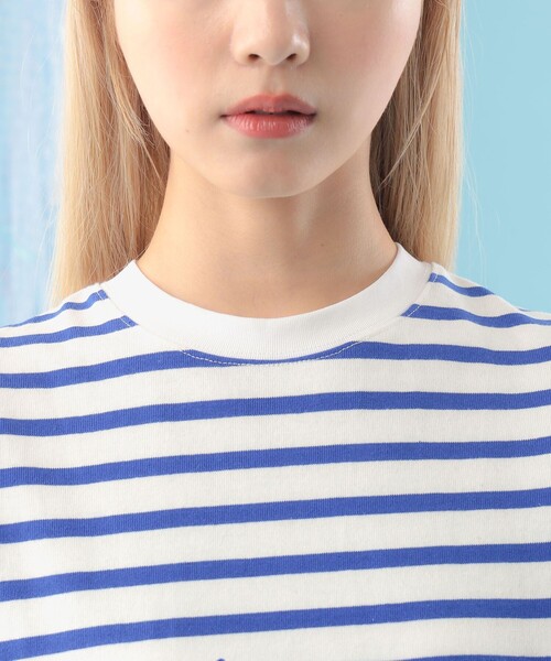 CAROLINA GLASER（カロリナ グレイサー）の「ボーダー フリルカットソー 旅行 主役トップス 映え 大人ガーリー（Tシャツ/カットソー・レディース・ブラック/ブルー・ONE SIZE）」の9枚目の写真