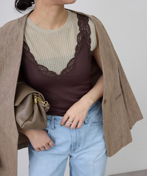 SLOBE IENA(スローブイエナ)の「ラメリブノースリーブプルオーバー(ニット/セーター・レディース・ベージュ/ブラウン・FREE)」の8枚目の写真