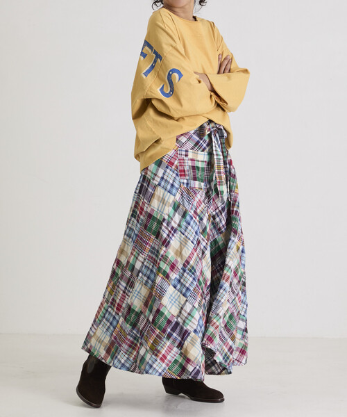 Freada（フリーダ）の「Freada/フリーダ インドパッチワークチェック巻きスカート（スカート・レディース・グリーン/その他・ONE SIZE）」の13枚目の写真
