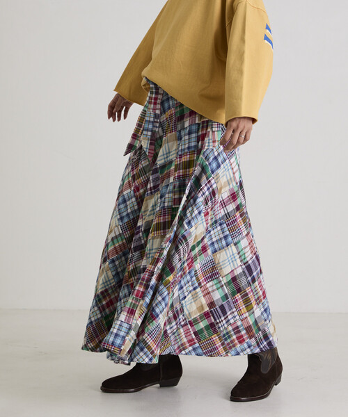 Freada（フリーダ）の「Freada/フリーダ インドパッチワークチェック巻きスカート（スカート・レディース・グリーン/その他・ONE SIZE）」の14枚目の写真