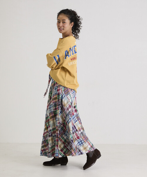 Freada（フリーダ）の「Freada/フリーダ インドパッチワークチェック巻きスカート（スカート・レディース・グリーン/その他・ONE SIZE）」の6枚目の写真
