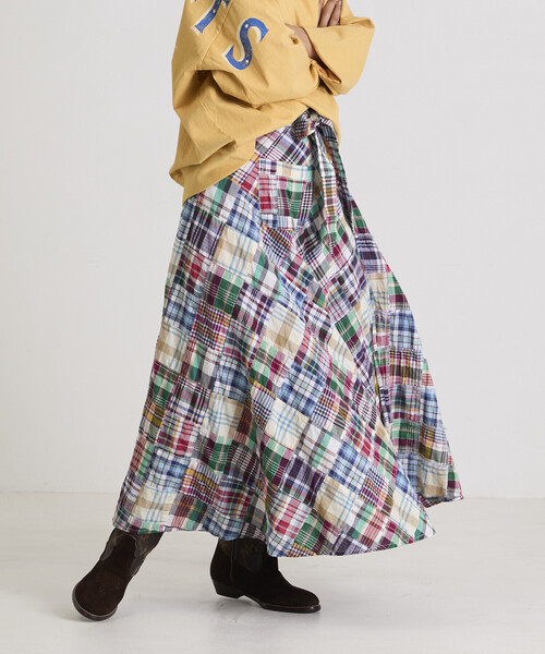 Freada（フリーダ）の「Freada/フリーダ インドパッチワークチェック巻きスカート（スカート・レディース・グリーン/その他・ONE SIZE）」の7枚目の写真