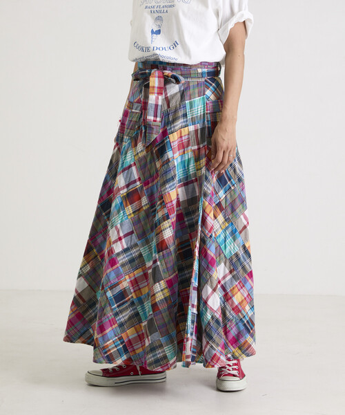 Freada（フリーダ）の「Freada/フリーダ インドパッチワークチェック巻きスカート（スカート・レディース・グリーン/その他・ONE SIZE）」の3枚目の写真