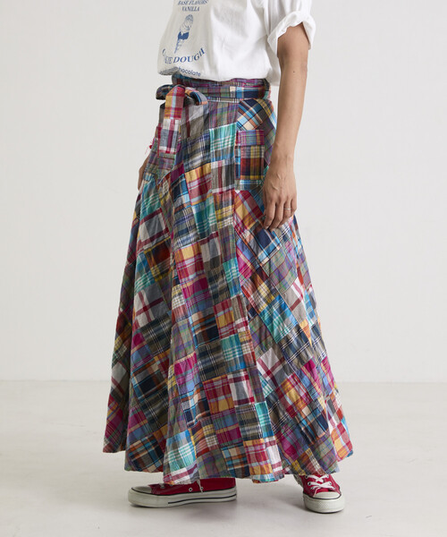 Freada（フリーダ）の「Freada/フリーダ インドパッチワークチェック巻きスカート（スカート・レディース・グリーン/その他・ONE SIZE）」の4枚目の写真