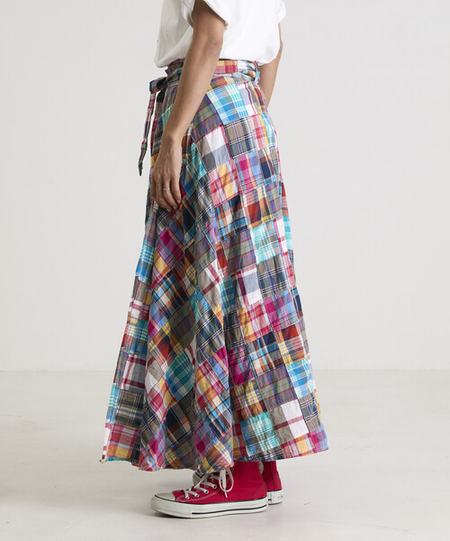 Freada（フリーダ）の「Freada/フリーダ インドパッチワークチェック巻きスカート（スカート・レディース・グリーン/その他・ONE SIZE）」の5枚目の写真
