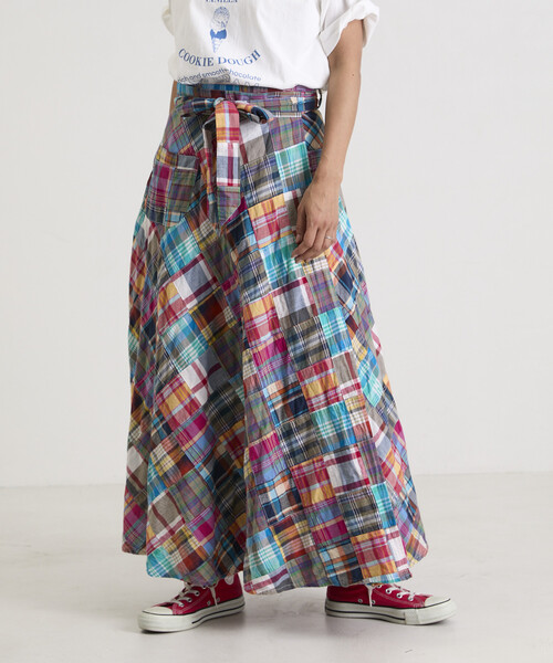 Freada（フリーダ）の「Freada/フリーダ インドパッチワークチェック巻きスカート（スカート・レディース・グリーン/その他・ONE SIZE）」の7枚目の写真