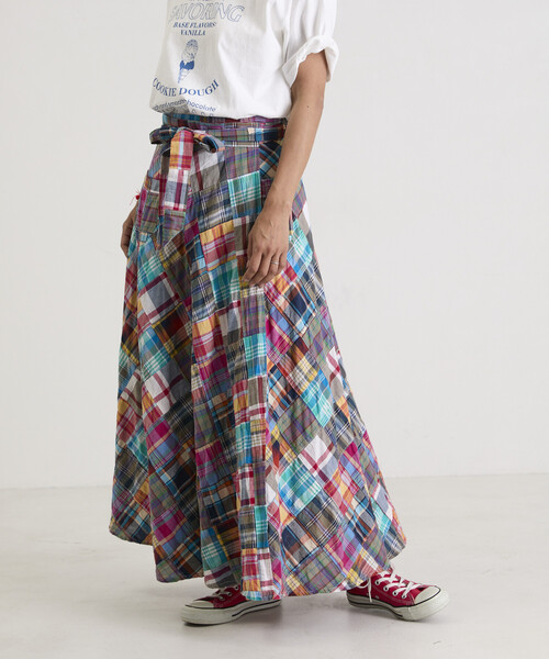 Freada（フリーダ）の「Freada/フリーダ インドパッチワークチェック巻きスカート（スカート・レディース・グリーン/その他・ONE SIZE）」の8枚目の写真