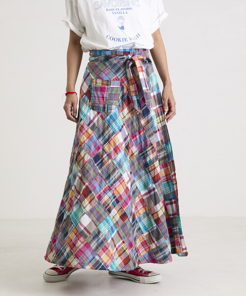 Freada（フリーダ）の「Freada/フリーダ インドパッチワークチェック巻きスカート（スカート・レディース・グリーン/その他・ONE SIZE）」の9枚目の写真