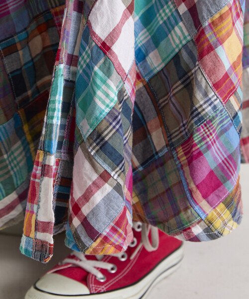 Freada（フリーダ）の「Freada/フリーダ インドパッチワークチェック巻きスカート（スカート・レディース・グリーン/その他・ONE SIZE）」の10枚目の写真