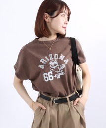 Champion(チャンピオン)ウォッシュ加工 カレッジロゴTシャツ/ヴィンテージ風 フレンチスリーブ リラックスフィット