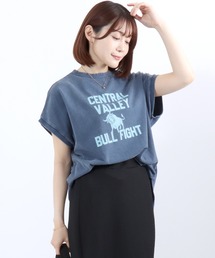 Champion(チャンピオン)ウォッシュ加工 カレッジロゴTシャツ/ヴィンテージ風 フレンチスリーブ リラックスフィット