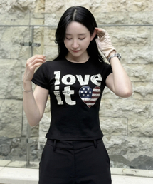 ヴィンテージハートフラッグショート半袖Tシャツ(ソリッドブラック)