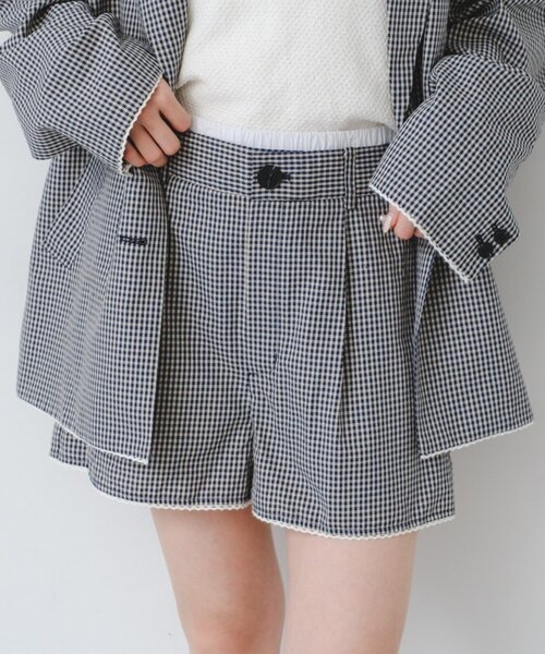 Kastane(カスタネ)の「【セットアップ対応】ピコレースチェックショートパンツ(その他パンツ・レディース・ブラック/ネイビー・FREE)」の1枚目の写真