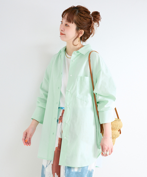 B.C STOCK(ベーセーストック)の「ウォッシャブル / オーバーシャツ(シャツ/ブラウス・レディース・ホワイト/グリーン/ピンク/ブルー/ベージュ・FREE)」の1枚目の写真