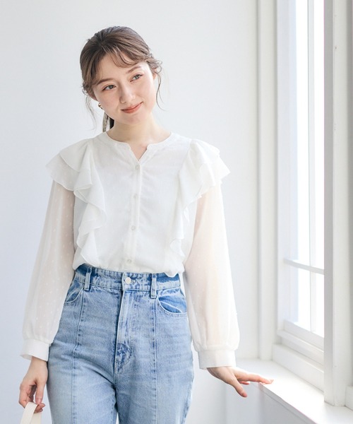 12Twelve Agenda(トゥエルブ アジェンダ)の「シアーフリルシャツブラウス(シャツ/ブラウス・レディース・ブラック/サックスブルー/オフホワイト・M)」の1枚目の写真