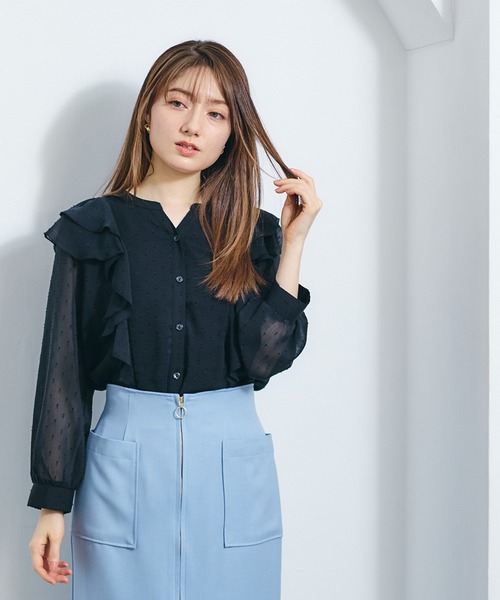 12Twelve Agenda(トゥエルブ アジェンダ)の「シアーフリルシャツブラウス(シャツ/ブラウス・レディース・ブラック/サックスブルー/オフホワイト・M)」の19枚目の写真