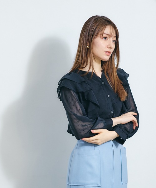 12Twelve Agenda(トゥエルブ アジェンダ)の「シアーフリルシャツブラウス(シャツ/ブラウス・レディース・ブラック/サックスブルー/オフホワイト・M)」の20枚目の写真