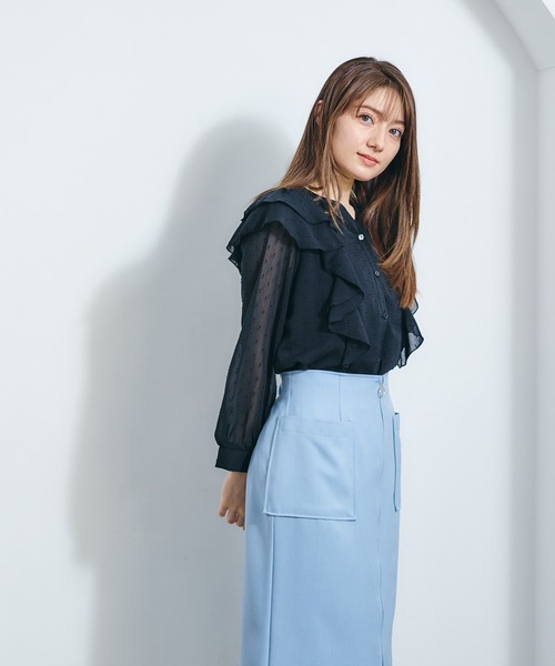 12Twelve Agenda(トゥエルブ アジェンダ)の「シアーフリルシャツブラウス(シャツ/ブラウス・レディース・ブラック/サックスブルー/オフホワイト・M)」の22枚目の写真