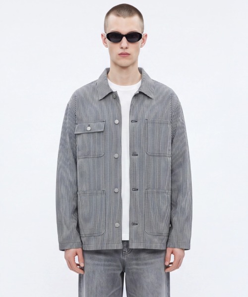 INNOCENT(イノセント)の「【T16】【FXN Los Angeles/エフエックスエヌ ロサンゼルス】HICKORY COVERALL F-7728(カバーオール・メンズ・ネイビー/ブラック・MEDIUM/LARGE/X-LARGE/XX-LARGE/SMALL)」の2枚目の写真