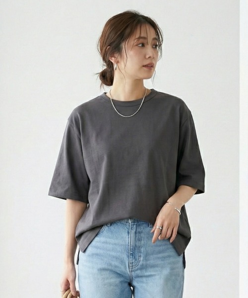 MULEXS(ミューレクス)の「【LL/3L】コットン100% ビッグTシャツ 半袖 オーバーサイズ カットソー レディース 大きいサイズ 体型カバー(Tシャツ/カットソー・レディース・ブルー/チャコール/ピンク/ブラウン・LL/3L(UB-))」の2枚目の写真