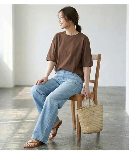 MULEXS(ミューレクス)の「【LL/3L】コットン100% ビッグTシャツ 半袖 オーバーサイズ カットソー レディース 大きいサイズ 体型カバー(Tシャツ/カットソー・レディース・ブルー/チャコール/ピンク/ブラウン・LL/3L(UB-))」の19枚目の写真