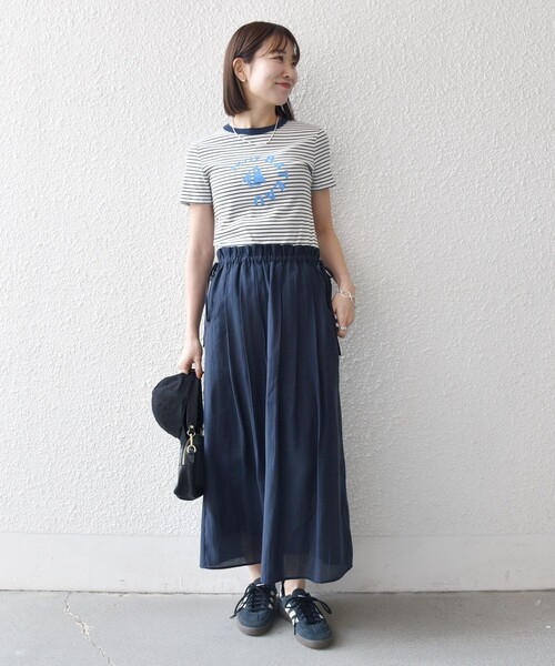 SHIPS any（シップス エニィ）の「SHIPS any:〈洗濯機可能〉リネン ミックス シアー ギャザー リボン スカート（スカート・レディース・ネイビー/ブラウン・ONE SIZE）」の11枚目の写真