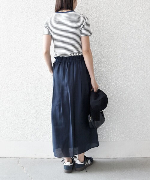 SHIPS any（シップス エニィ）の「SHIPS any:〈洗濯機可能〉リネン ミックス シアー ギャザー リボン スカート（スカート・レディース・ネイビー/ブラウン・ONE SIZE）」の12枚目の写真