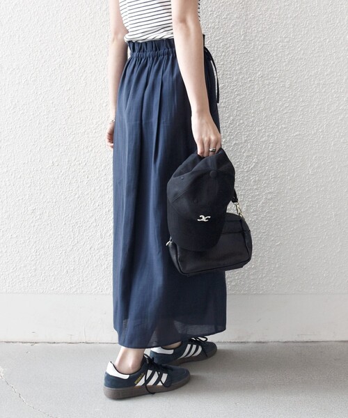 SHIPS any（シップス エニィ）の「SHIPS any:〈洗濯機可能〉リネン ミックス シアー ギャザー リボン スカート（スカート・レディース・ネイビー/ブラウン・ONE SIZE）」の14枚目の写真