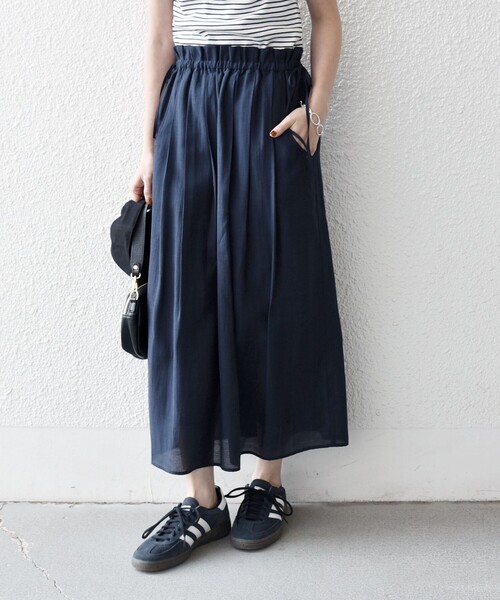 SHIPS any（シップス エニィ）の「SHIPS any:〈洗濯機可能〉リネン ミックス シアー ギャザー リボン スカート（スカート・レディース・ネイビー/ブラウン・ONE SIZE）」の16枚目の写真