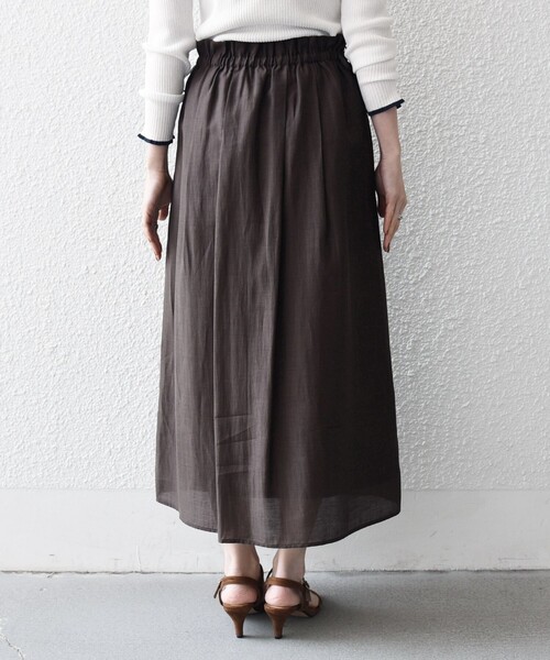 SHIPS any（シップス エニィ）の「SHIPS any:〈洗濯機可能〉リネン ミックス シアー ギャザー リボン スカート（スカート・レディース・ネイビー/ブラウン・ONE SIZE）」の20枚目の写真