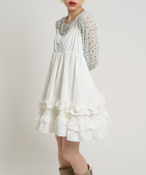 w closet（ダブルクローゼット）の「フリルミニキャミワンピース（ワンピース・レディース・ブラック/オフホワイト・FREE）」の3枚目の写真