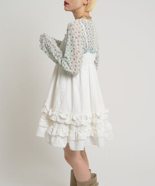 w closet（ダブルクローゼット）の「フリルミニキャミワンピース（ワンピース・レディース・ブラック/オフホワイト・FREE）」の4枚目の写真