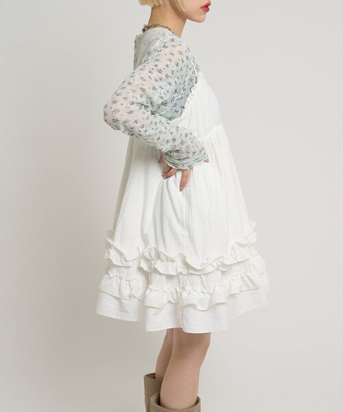 w closet（ダブルクローゼット）の「フリルミニキャミワンピース（ワンピース・レディース・ブラック/オフホワイト・FREE）」の6枚目の写真