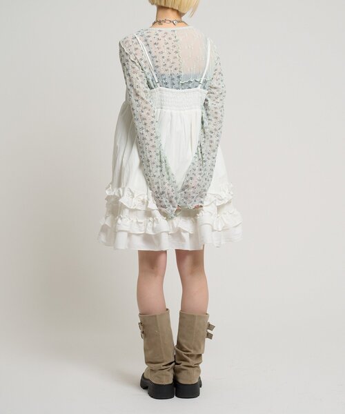 w closet（ダブルクローゼット）の「フリルミニキャミワンピース（ワンピース・レディース・ブラック/オフホワイト・FREE）」の12枚目の写真